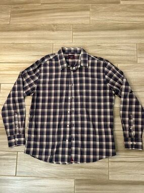 UNTUCKit Men's Navy and Cream Plaid Button-Down Shirt